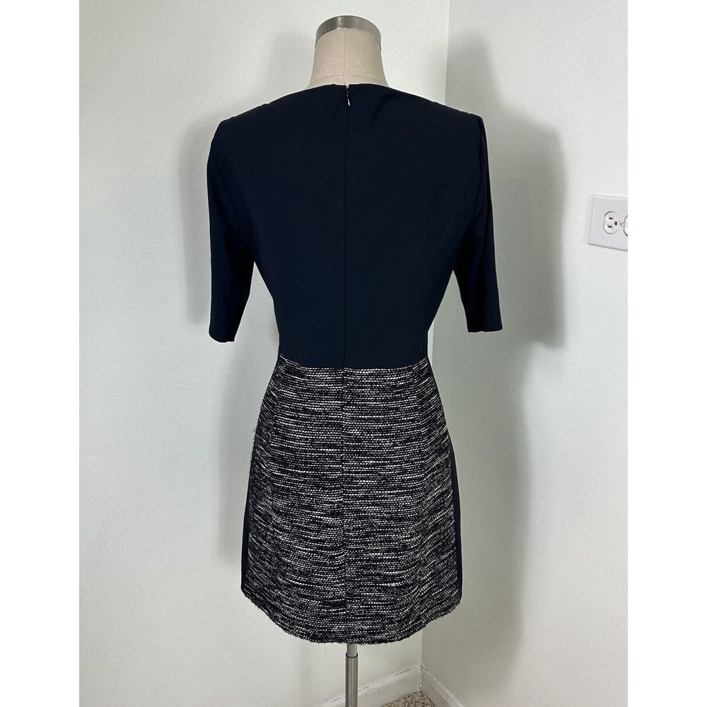 Tibi Womens Black Tweed Sheath Dress Short Sleeve Square Neck Lined Size 8 Fall - Picture 16 of 16